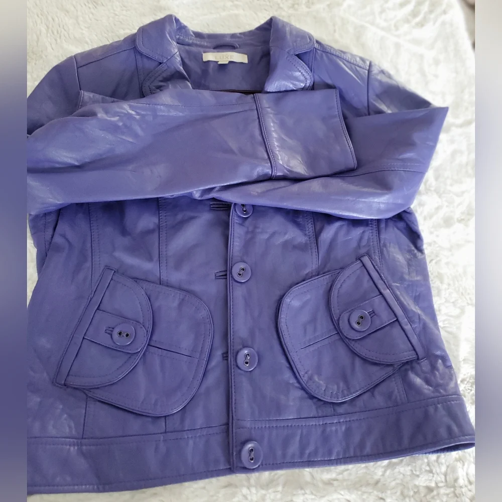 Purple 100% lambskin jacket CACHE LUXE, extremely soft, size M - Picture 2 of 16